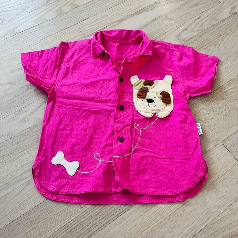 Dog Print Shirt in Pink Size Medium